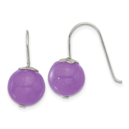 QE17298 Sterling Silver Polished 10mm Purple Jade Dangle Earrings
