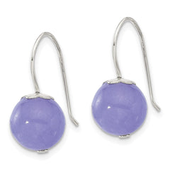 QE17299 Sterling Silver Polished 10mm Periwinkle Jade Dangle Earrings