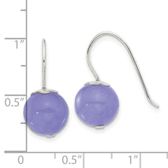 QE17299 Sterling Silver Polished 10mm Periwinkle Jade Dangle Earrings