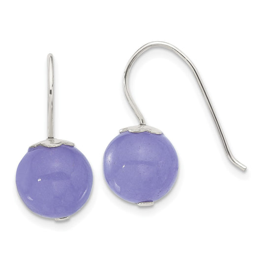 QE17299 Sterling Silver Polished 10mm Periwinkle Jade Dangle Earrings