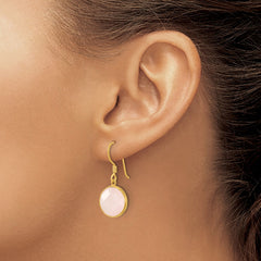 QE17306 Sterling Silver Gold-plated Polished Round Rose Quartz Dangle Earrings