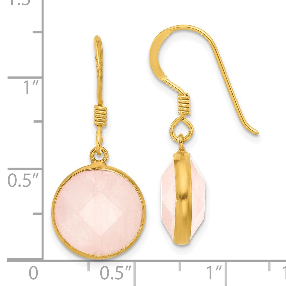 QE17306 Sterling Silver Gold-plated Polished Round Rose Quartz Dangle Earrings