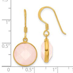 QE17306 Sterling Silver Gold-plated Polished Round Rose Quartz Dangle Earrings