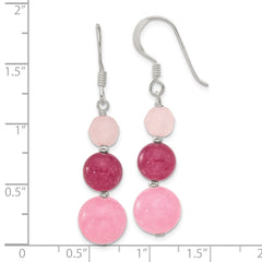 QE17309 Sterling Silver Polished Pink/Rose/Strawberry Quartz Dangle Earrings