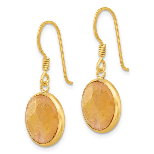 QE17327 Sterling Silver Gold-plated Polished Round Red Aventurine Dangle Earrings