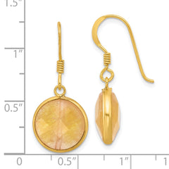QE17327 Sterling Silver Gold-plated Polished Round Red Aventurine Dangle Earrings