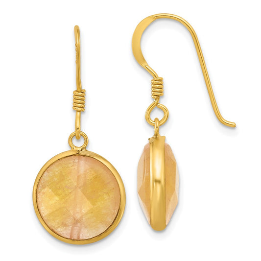 QE17327 Sterling Silver Gold-plated Polished Round Red Aventurine Dangle Earrings