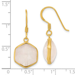 QE17328 Sterling Silver Gold-plated Polished Hexagon Rose Quartz Dangle Earrings