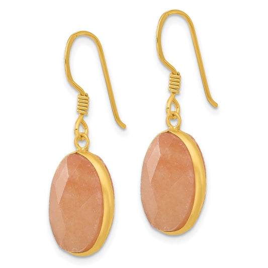 QE17329 Sterling Silver Gold-plated Polished Oval Red Aventurine Dangle Earrings