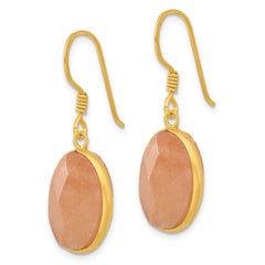 QE17329 Sterling Silver Gold-plated Polished Oval Red Aventurine Dangle Earrings