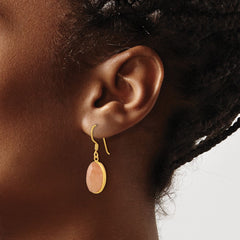 QE17329 Sterling Silver Gold-plated Polished Oval Red Aventurine Dangle Earrings