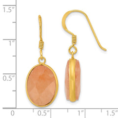 QE17329 Sterling Silver Gold-plated Polished Oval Red Aventurine Dangle Earrings
