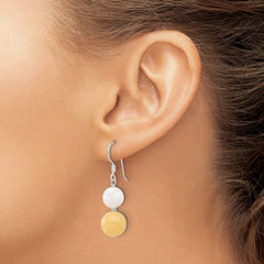 QE17330 Sterling Silver Polished White Howlite and Yellow Jade Dangle Earrings