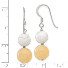 QE17330 Sterling Silver Polished White Howlite and Yellow Jade Dangle Earrings