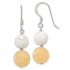 QE17330 Sterling Silver Polished White Howlite and Yellow Jade Dangle Earrings