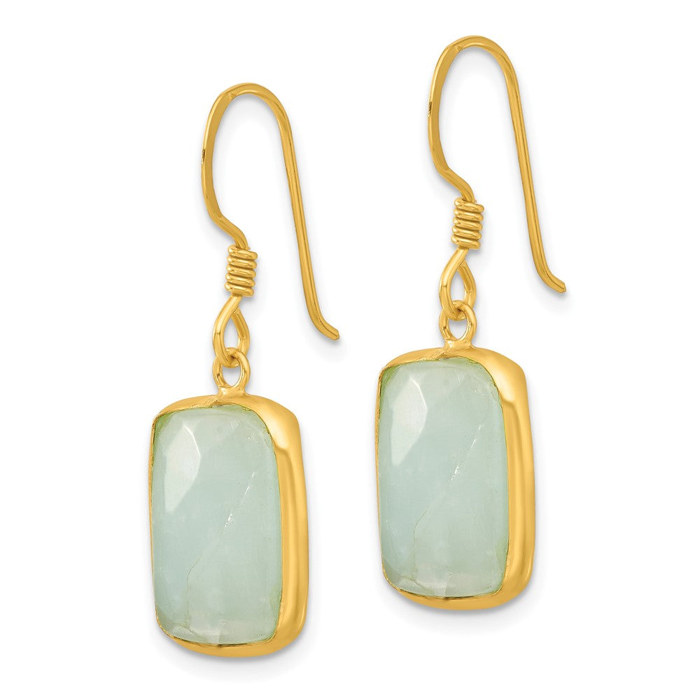 QE17345 Sterling Silver Gold-plated Polished Rectangular Amazonite Dangle Earrings