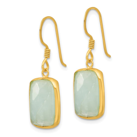 QE17345 Sterling Silver Gold-plated Polished Rectangular Amazonite Dangle Earrings