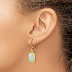QE17345 Sterling Silver Gold-plated Polished Rectangular Amazonite Dangle Earrings