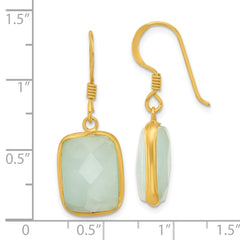 QE17345 Sterling Silver Gold-plated Polished Rectangular Amazonite Dangle Earrings