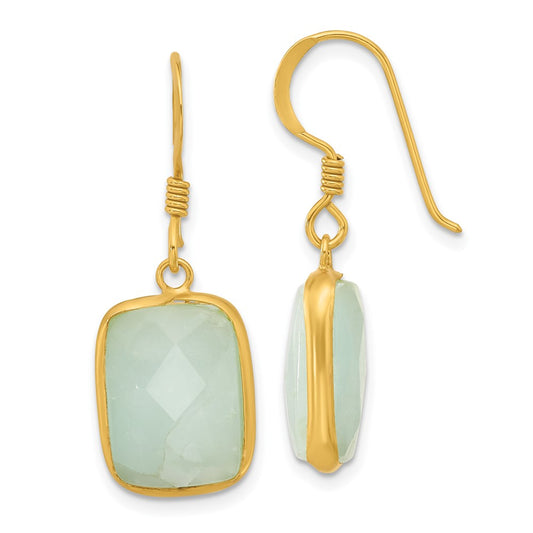 QE17345 Sterling Silver Gold-plated Polished Rectangular Amazonite Dangle Earrings