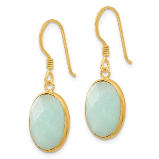 QE17346 Sterling Silver Gold-plated Polished Oval Amazonite Dangle Earrings