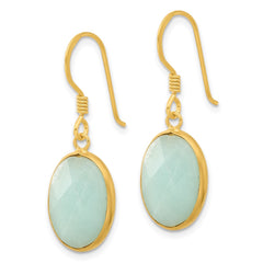 QE17346 Sterling Silver Gold-plated Polished Oval Amazonite Dangle Earrings