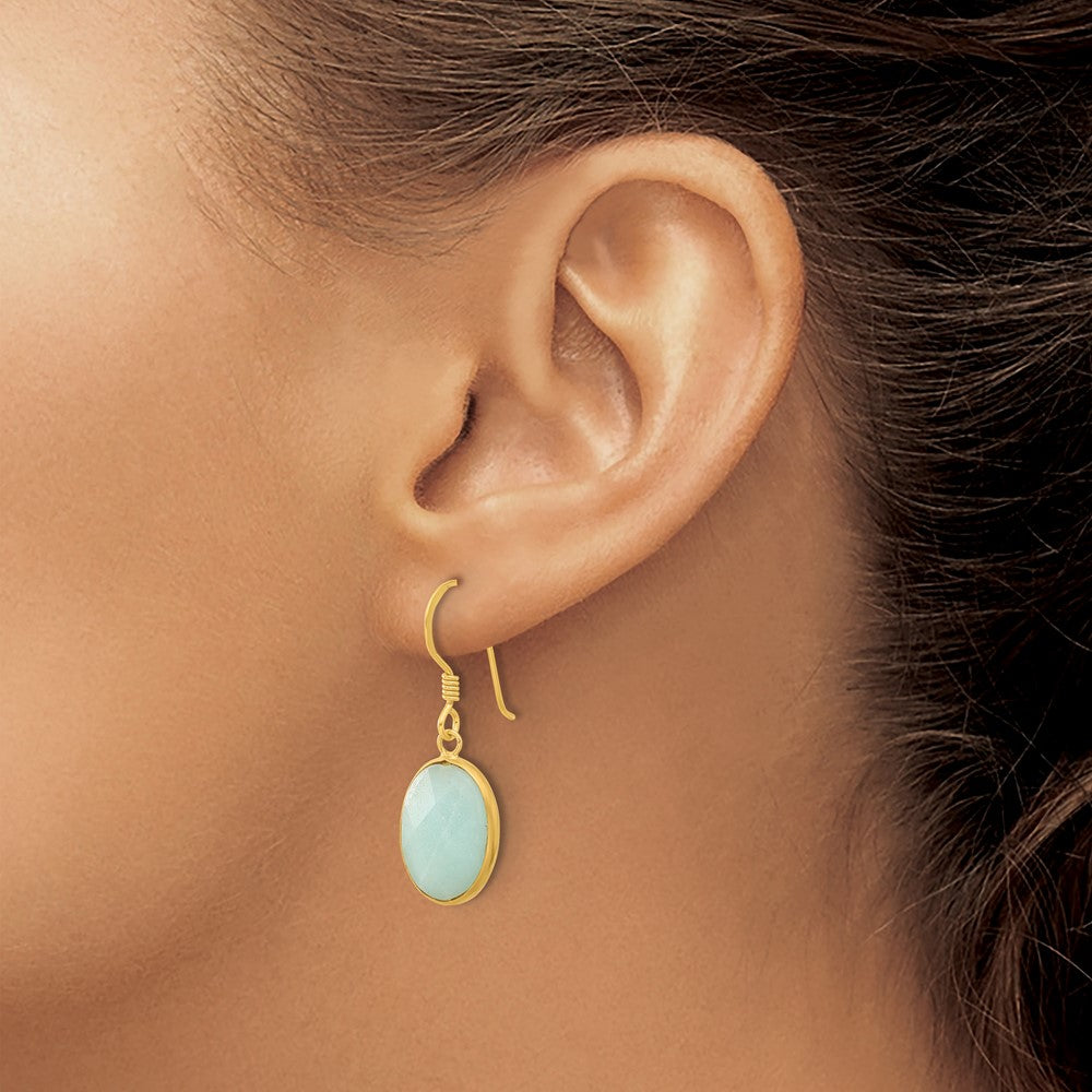 QE17346 Sterling Silver Gold-plated Polished Oval Amazonite Dangle Earrings
