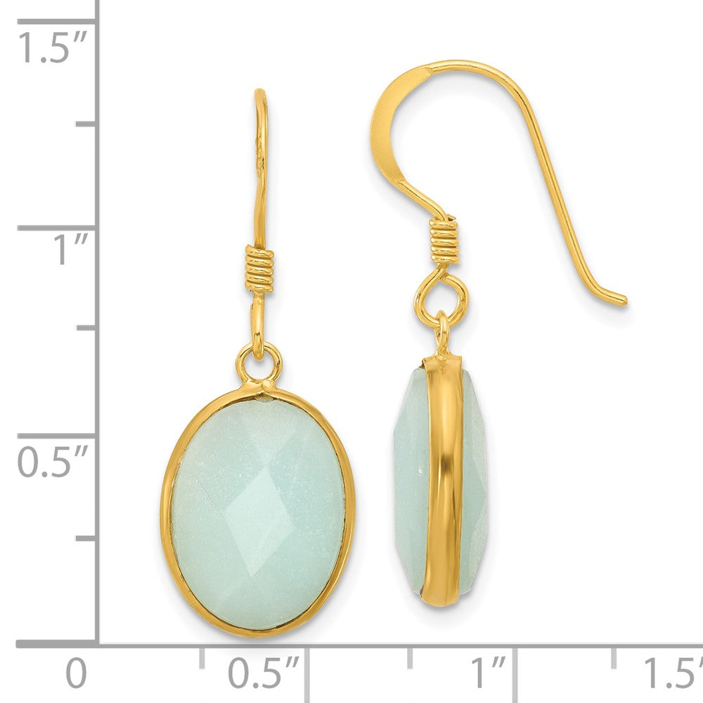 QE17346 Sterling Silver Gold-plated Polished Oval Amazonite Dangle Earrings
