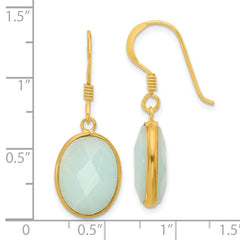 QE17346 Sterling Silver Gold-plated Polished Oval Amazonite Dangle Earrings