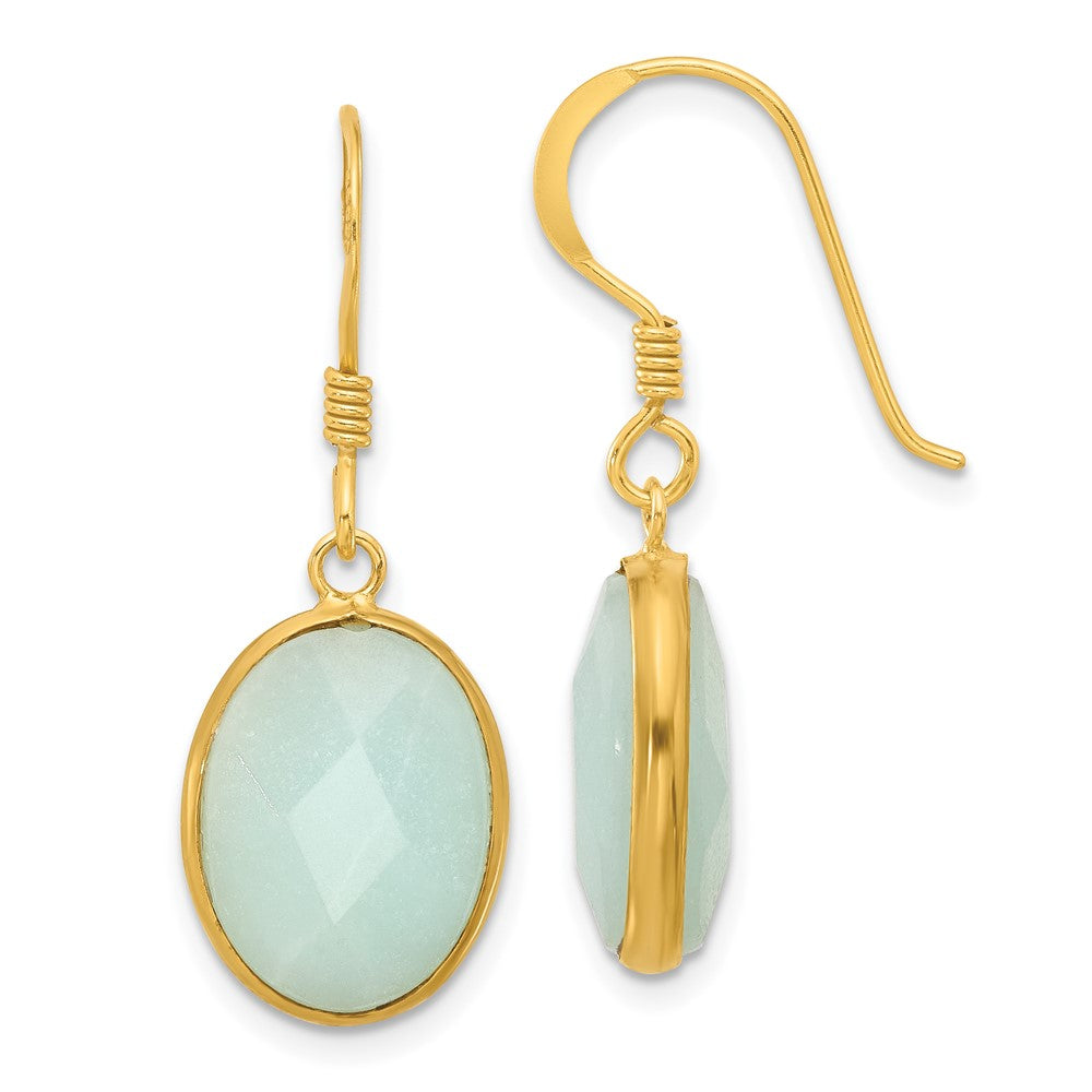 QE17346 Sterling Silver Gold-plated Polished Oval Amazonite Dangle Earrings
