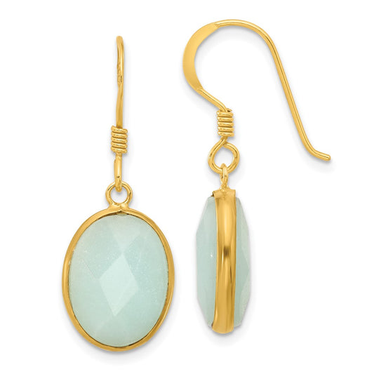 QE17346 Sterling Silver Gold-plated Polished Oval Amazonite Dangle Earrings
