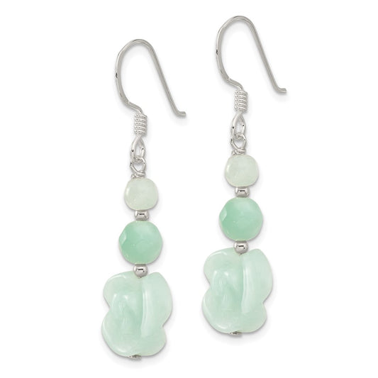 QE17351 Sterling Silver Polished Amazonite Beads & Rose Dangle Earrings