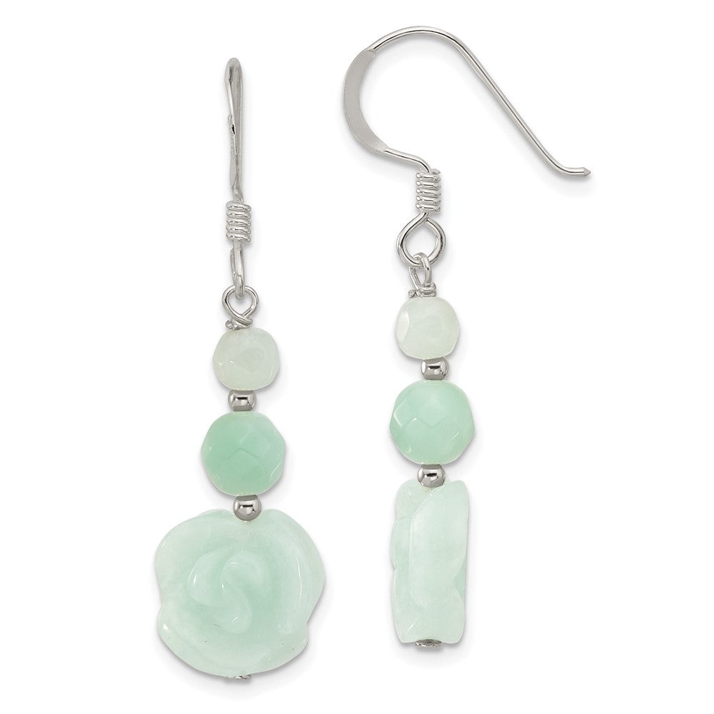 QE17351 Sterling Silver Polished Amazonite Beads & Rose Dangle Earrings