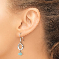 QE17362 Sterling Silver Polished & Textured Circle Amazonite Dangle Earrings