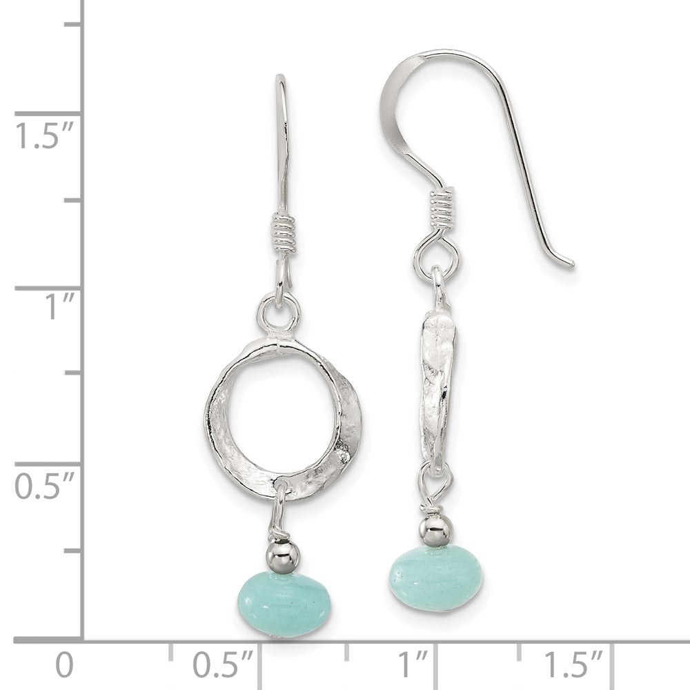 QE17362 Sterling Silver Polished & Textured Circle Amazonite Dangle Earrings