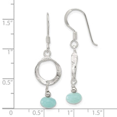 QE17362 Sterling Silver Polished & Textured Circle Amazonite Dangle Earrings