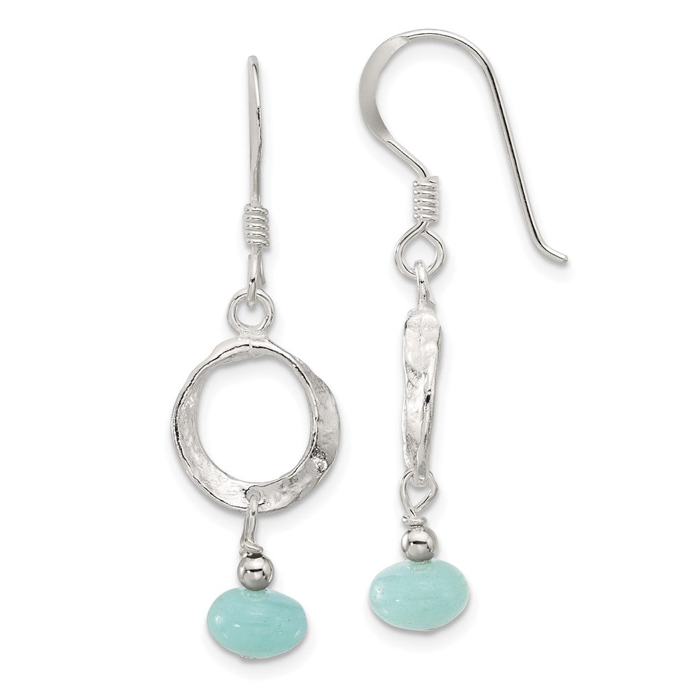 QE17362 Sterling Silver Polished & Textured Circle Amazonite Dangle Earrings
