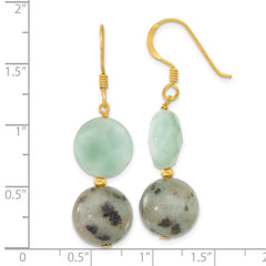 QE17372 Sterling Silver Gold-plated Polished Amazonite/Kiwi Jasper Dangle Earrings
