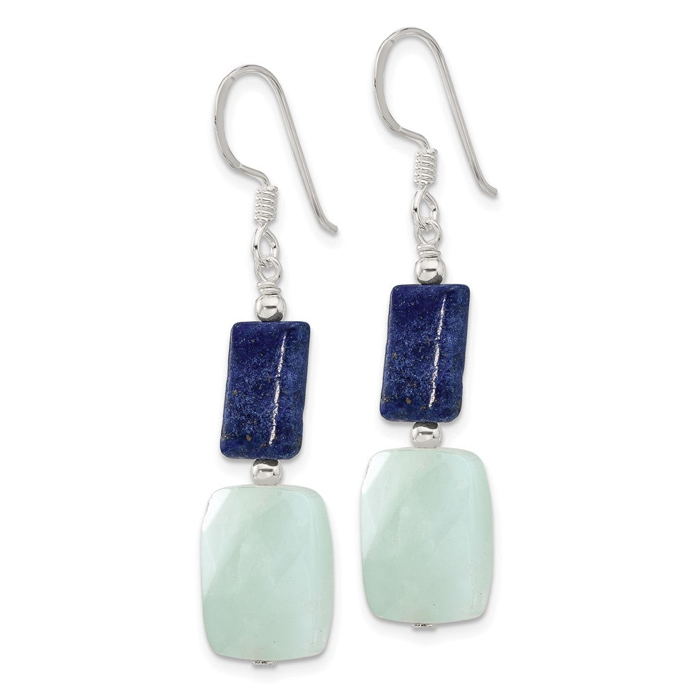 QE17378 Sterling Silver Polished Rectangular Amazonite & Lapis Dangle Earrings