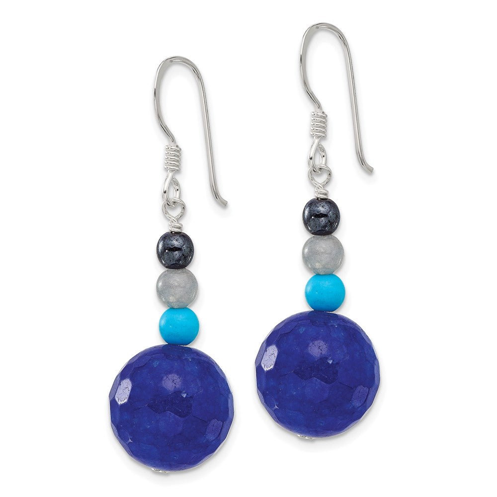 QE17381 Sterling Silver Hematite/Agate/Quartz/Recon. Magnesite Dangle Earrings