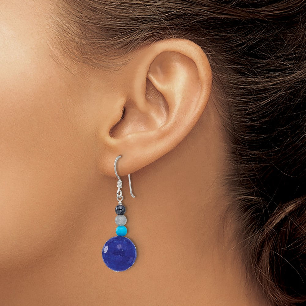 QE17381 Sterling Silver Hematite/Agate/Quartz/Recon. Magnesite Dangle Earrings