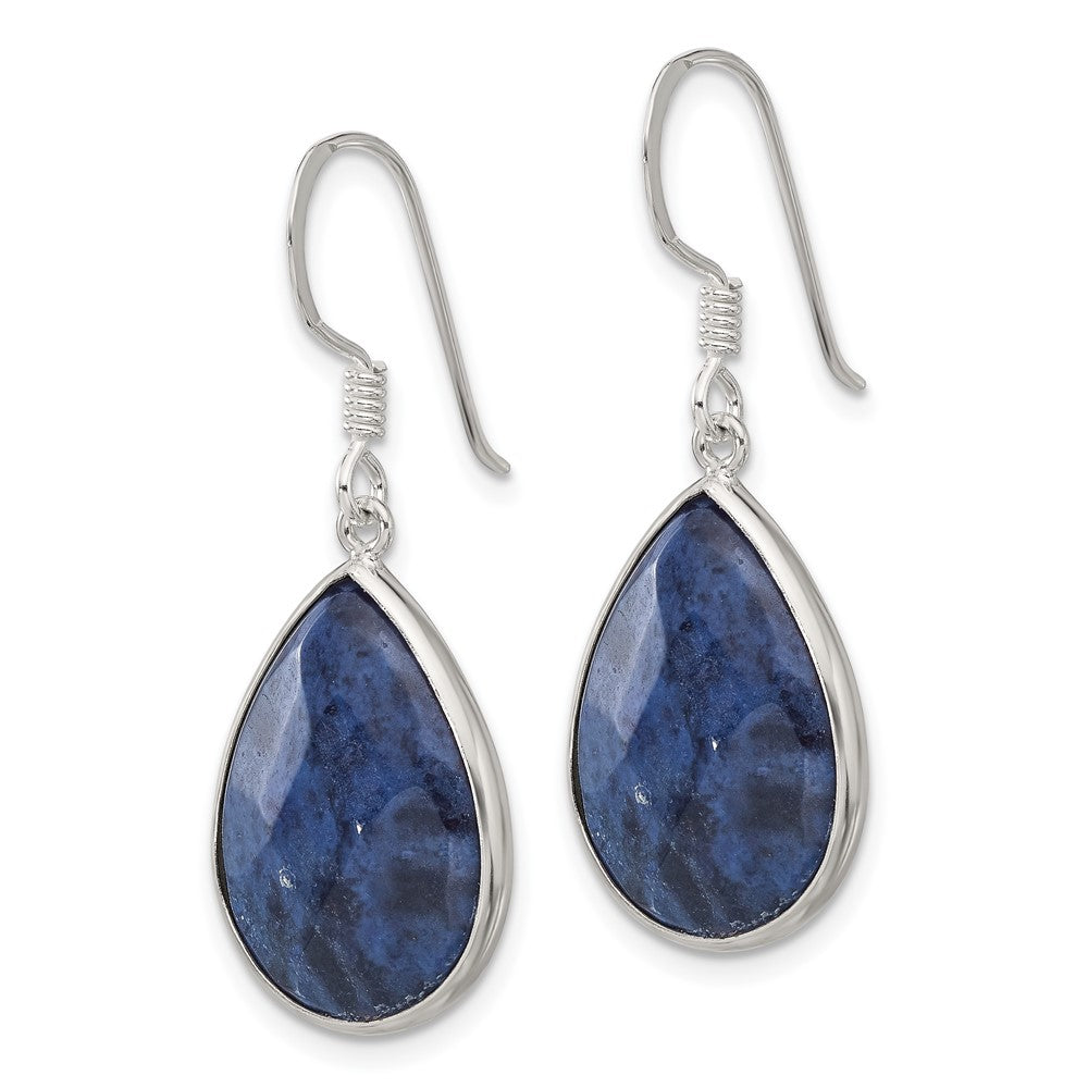QE17382 Sterling Silver Polished Faceted Lapis Teardrop Dangle Earrings
