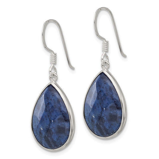 QE17382 Sterling Silver Polished Faceted Lapis Teardrop Dangle Earrings
