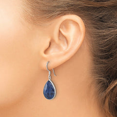 QE17382 Sterling Silver Polished Faceted Lapis Teardrop Dangle Earrings