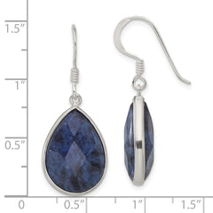 QE17382 Sterling Silver Polished Faceted Lapis Teardrop Dangle Earrings