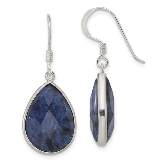 QE17382 Sterling Silver Polished Faceted Lapis Teardrop Dangle Earrings