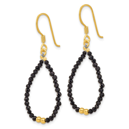QE17383 Sterling Silver Gold-plated Polished Black Spinel Teardrop Dangle Earrings