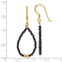 QE17383 Sterling Silver Gold-plated Polished Black Spinel Teardrop Dangle Earrings