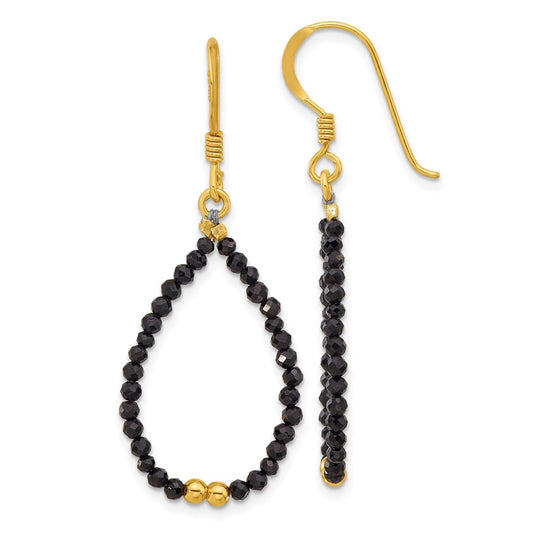 QE17383 Sterling Silver Gold-plated Polished Black Spinel Teardrop Dangle Earrings