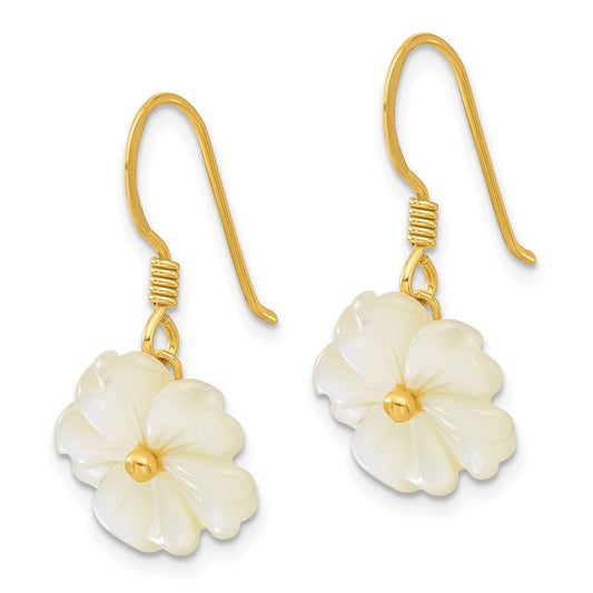QE17392 Sterling Silver Gold-plated Polished Mother of Pearl Flower Dangle Earrings